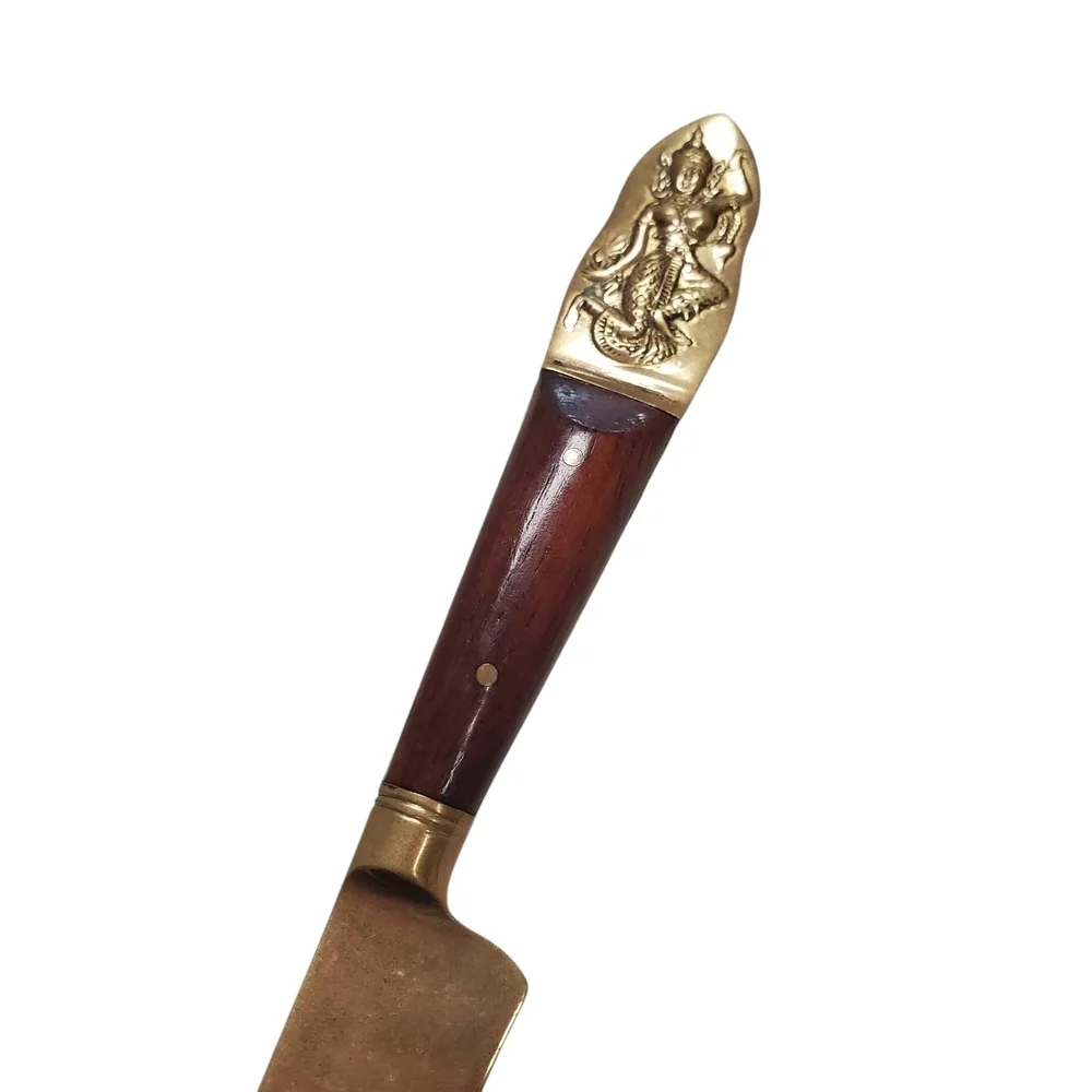 Vintage Siam Thailand Sitting Buddha Bronze & Wood Handle Cheese Knife/Pick